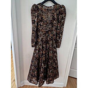 Vintage-Inspired Black & Gold Sequined Evening Dress With Sheer Lace Overlay